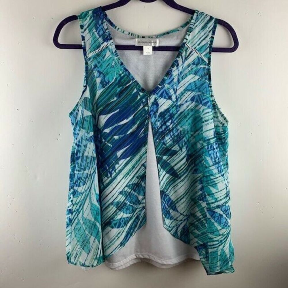 Christopher & Bank Size M Womans Top Green Print V Neck Sleeveless